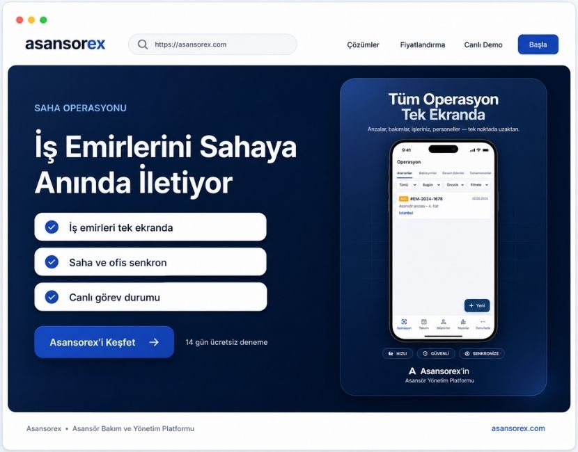 Asansorex.com İş Emirlerini Sahaya Anında İletiyor